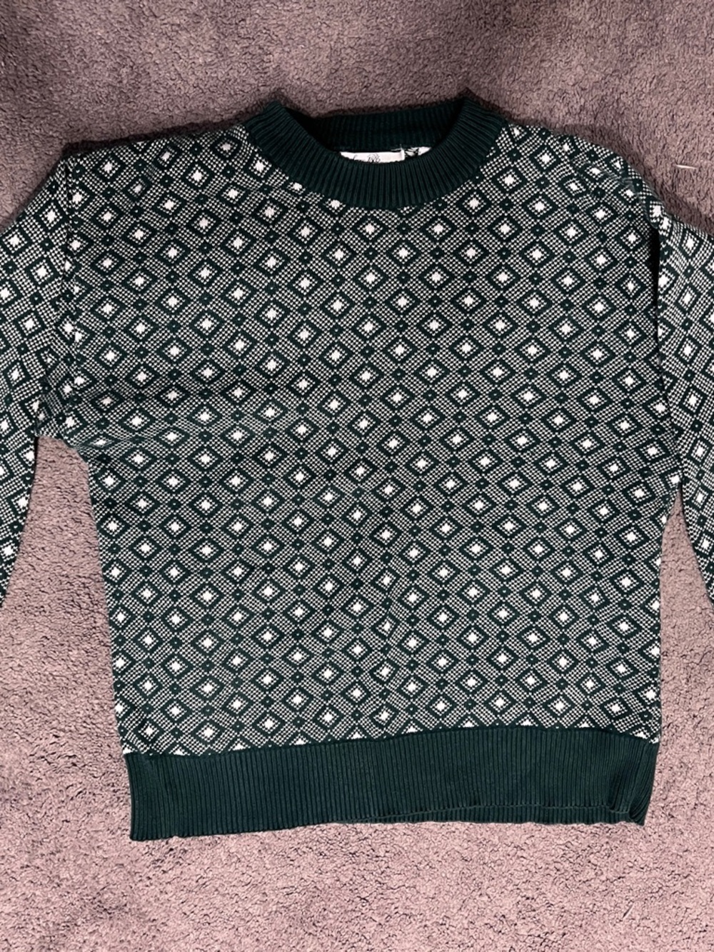 Men's Crewneck Sweater – Dark Green and White Geometric